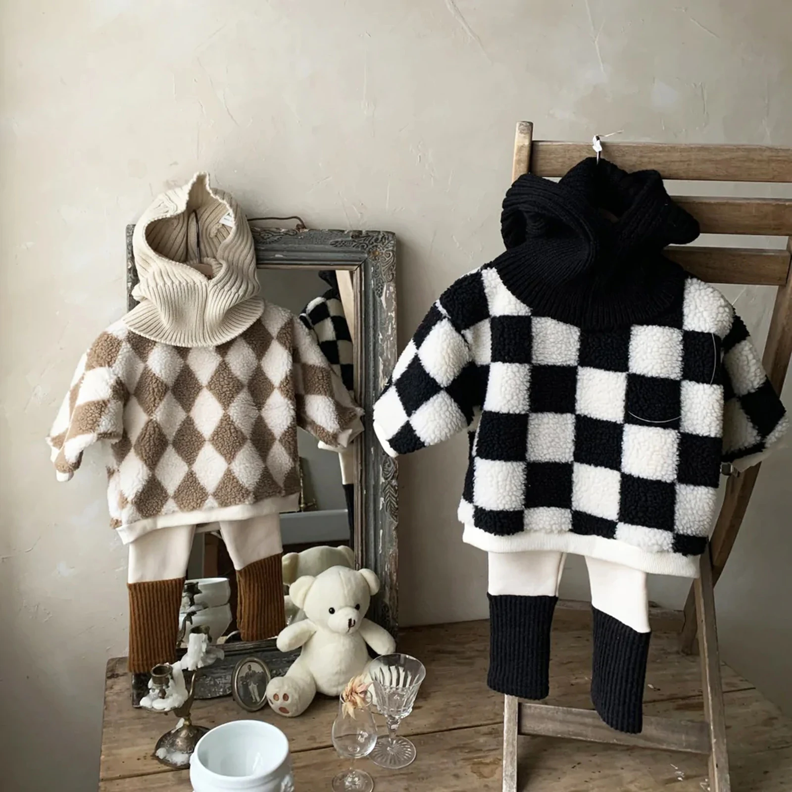 

Осенние детские яркие комплекты для малышей, пуловер с длинным рукавом и принтом в клетку + брюки, Повседневная осенняя одежда