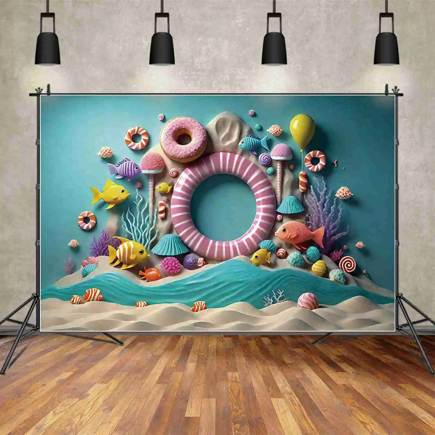 MOON.QG пончик пляж один день рождения фон для девочек летние конфеты подводный на