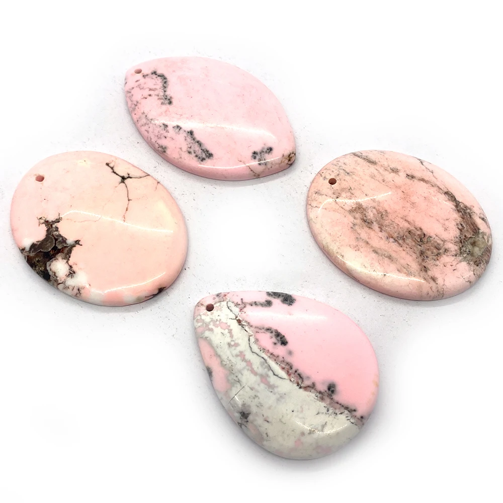 5 Pieces/batch Natural Stone Rose Stone Pink Pendant Reiki Healing Stone Gem Necklace Jewelry Men's Women's Fashion Pendant