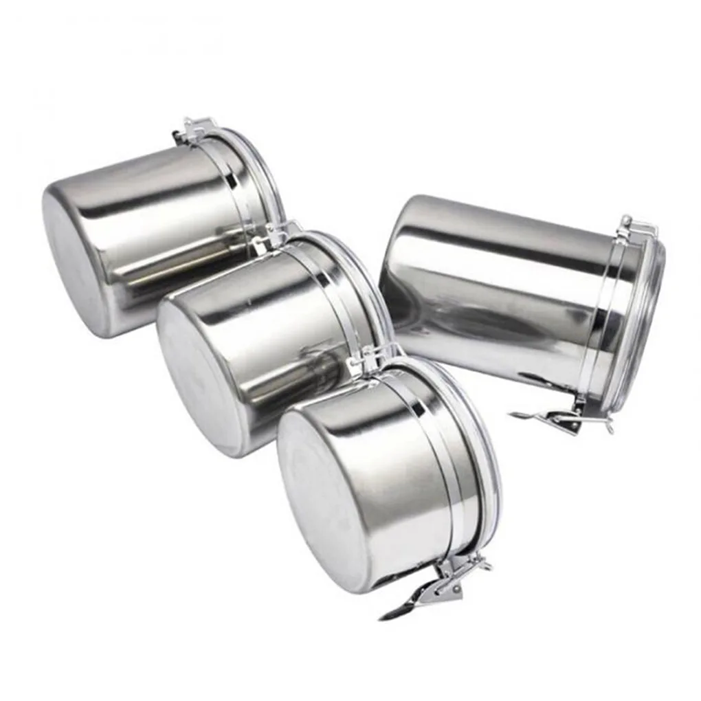 

4pcs Stainless Steel Seal Pot Beans Food Storage Jar with Transparent Lid Kitchen Conister