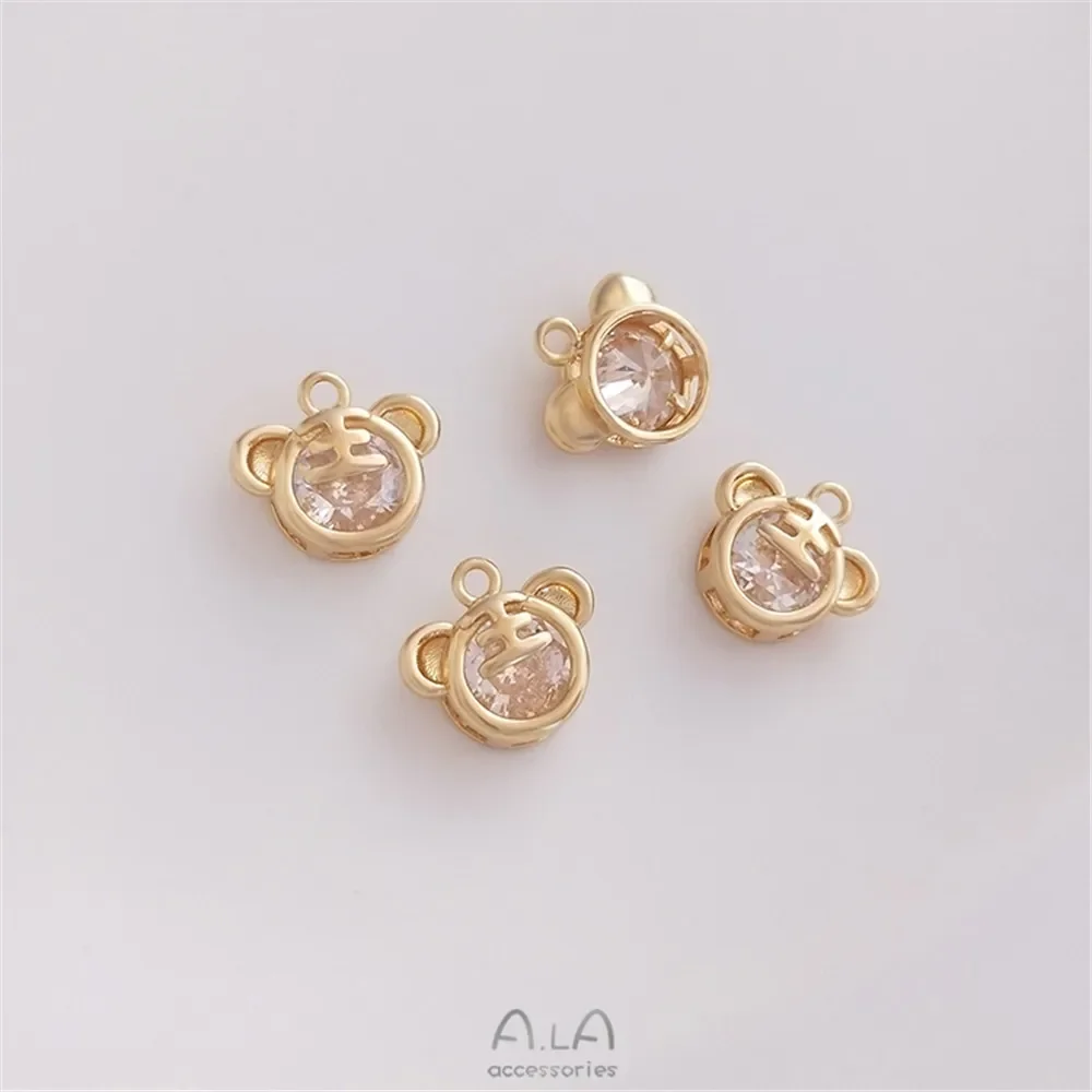 14 К позолоченный цирконий мультяшный кулон в виде головы тигра милый маленький DIY