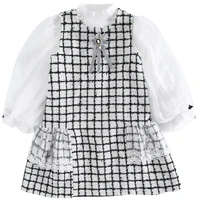 girl children bubble sleeve suit skirt celebrities style spring and autumn two piece set girls baby lattice dress casual clothes