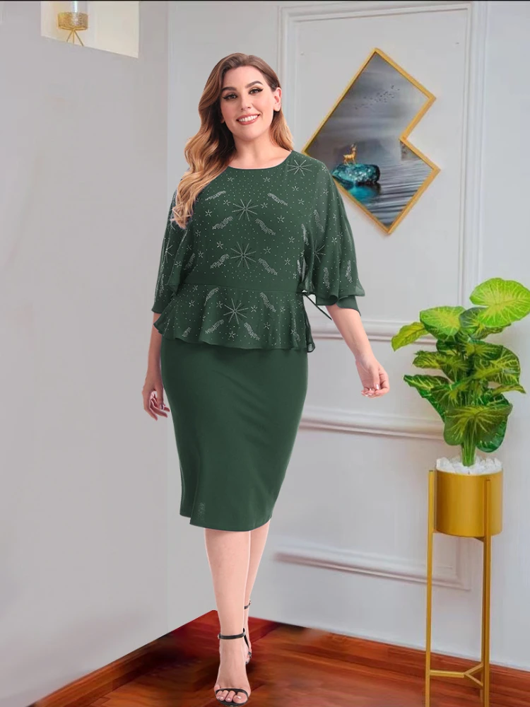 Women's Dress Design Heavy Process Hot Drilled Chiffon Temperament Slim Fit Dress plus size women clothing