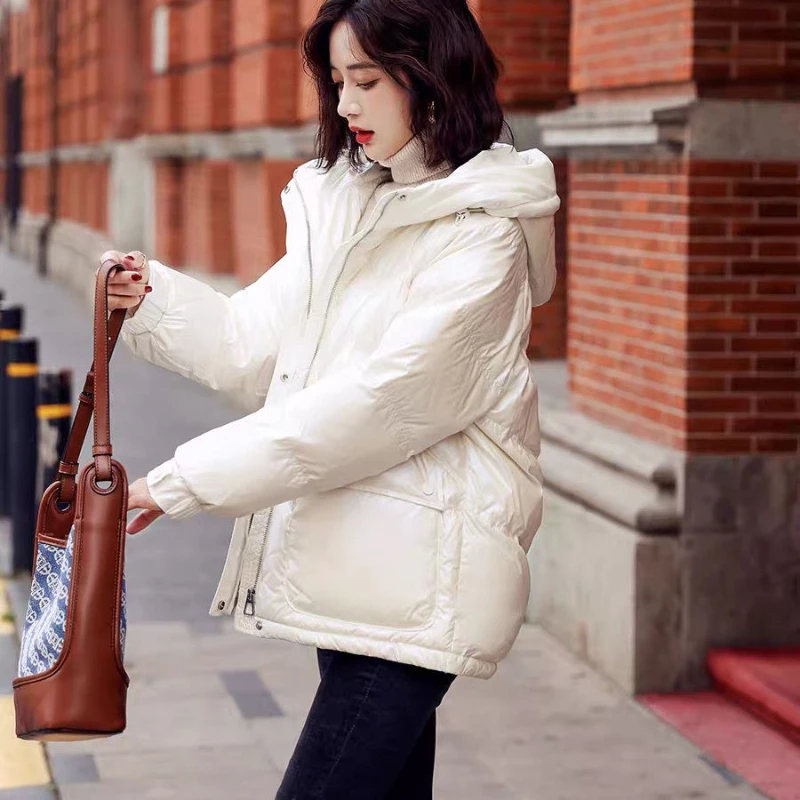 New Winter Women Casual Solid Down Coat Female White Duck Down Jacket Portable Ladies Padded Puffer Overcoat Hooded Jacket G185