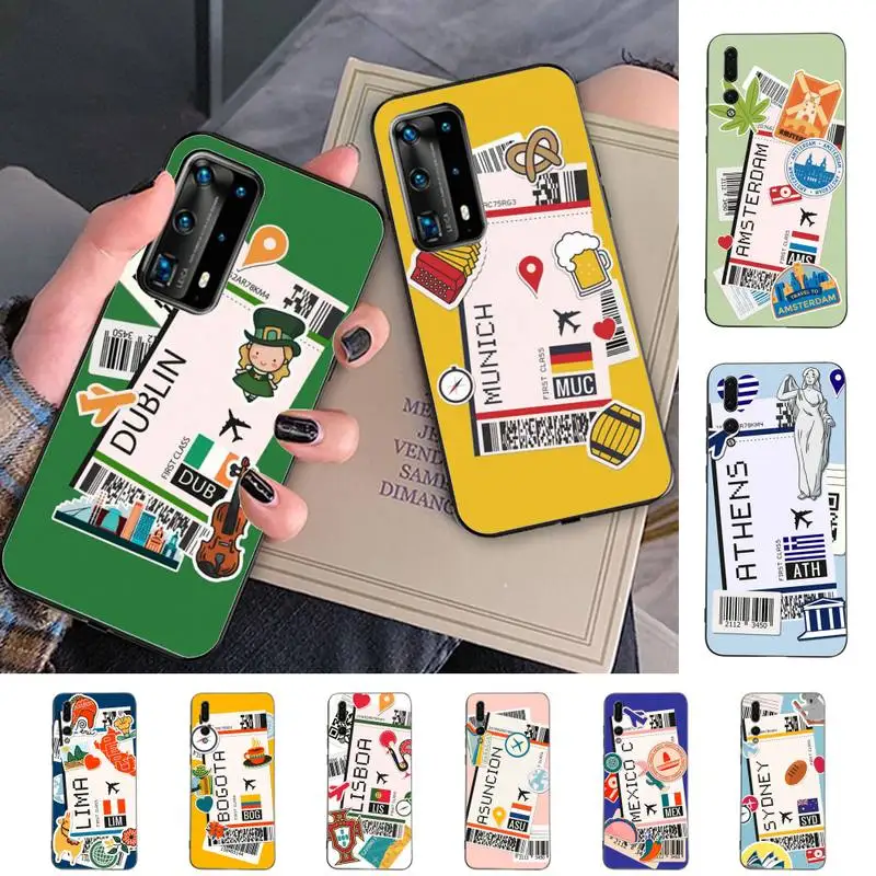 

Hot City Travel Air ticket Phone Case for Huawei P30 40 20 10 8 9 lite pro plus Psmart2019