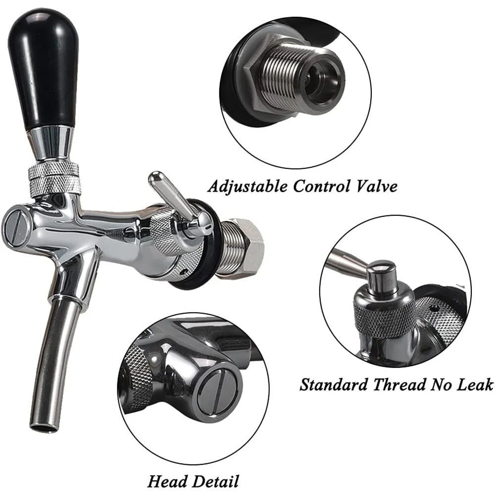 Регулируемый пивной кран MUGLIO хвостовик хромированный с шаровым замком