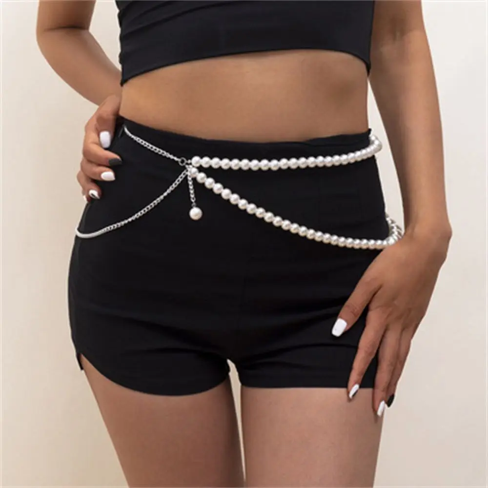 

New Vintage Sexy Women Body Chain Pearl Geometric Waist Chain Body Accessories Shirt Suit Belt