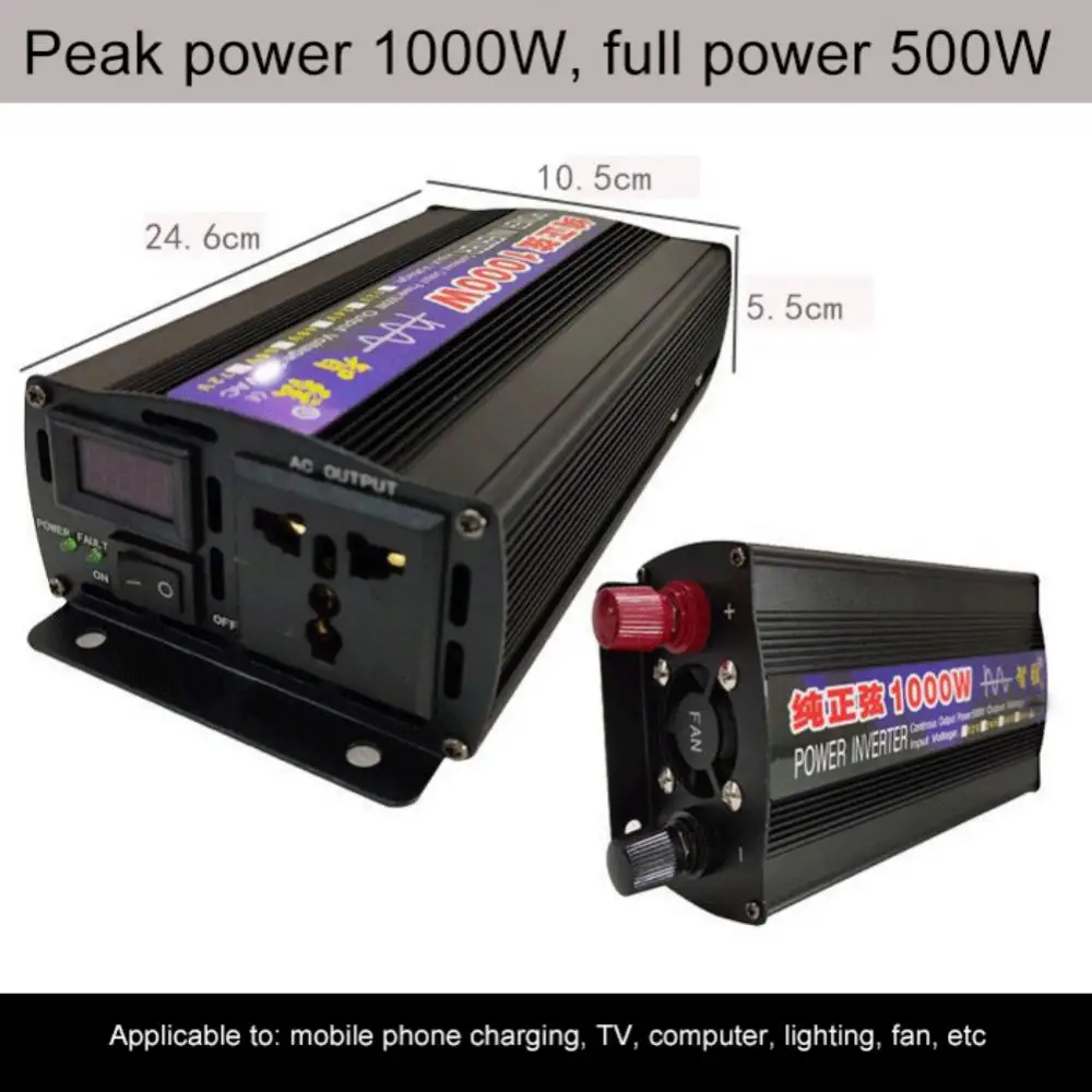 

Solar Car Inverters Single/dual Digital Display High Power 12V24V To 110V 1000W-1600W 50HZ Converter Pure Sine Wave Inverter