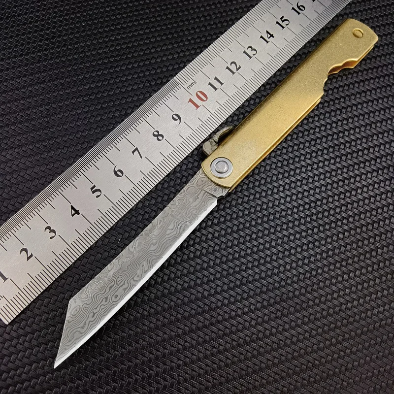 

Damascus steel Steel Camping Tactics Folding Blade Sharp Hunting Meat Eating Knife Pocket Wildernes Survival High Hardness Knife
