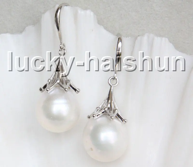 

JQHS Dangle 13mm White Reborn Keshi Pearls 925 Silver Hook J13280
