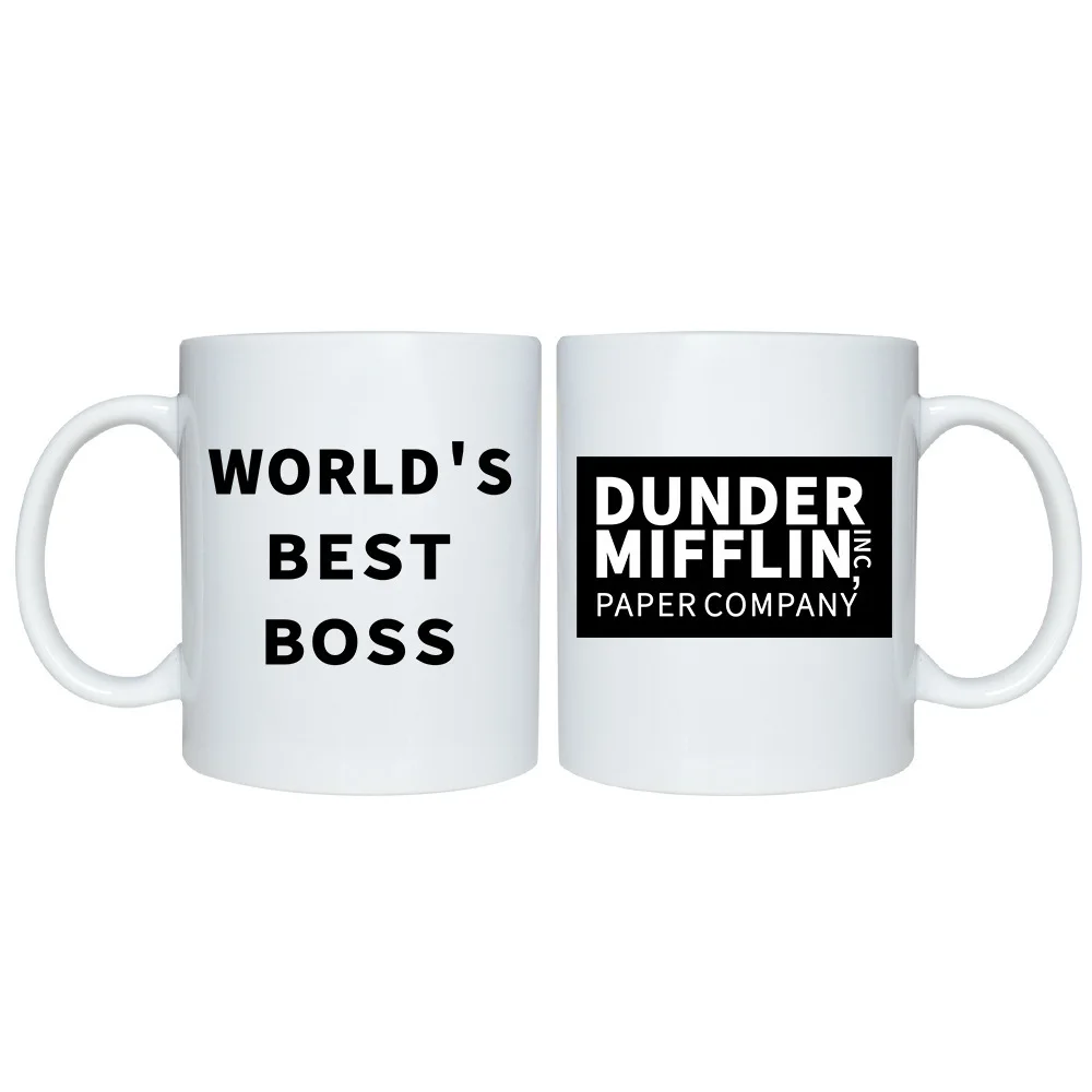 

Creative Ceramic Coffee Mug With Dunder Mifflin The Office World's Best Boss Funny Cocoa Milk Tea Water Mugs Unique Office Gifts