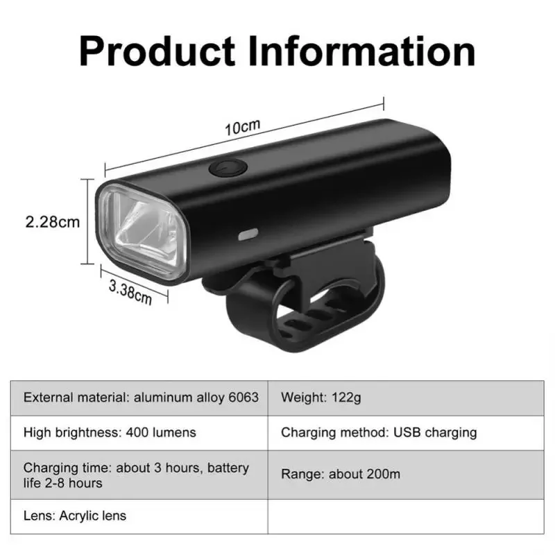 Зарядный велосипедный фонарь Type-C передний фара сверхлегкий фонарик 200 400 600 800 1000