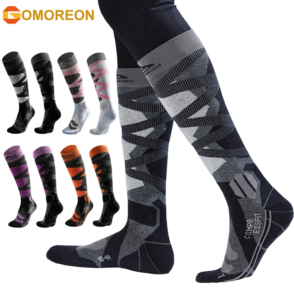 1 пара лыжных носков для женщин и мужчин компрессионные до колена зимние теплые