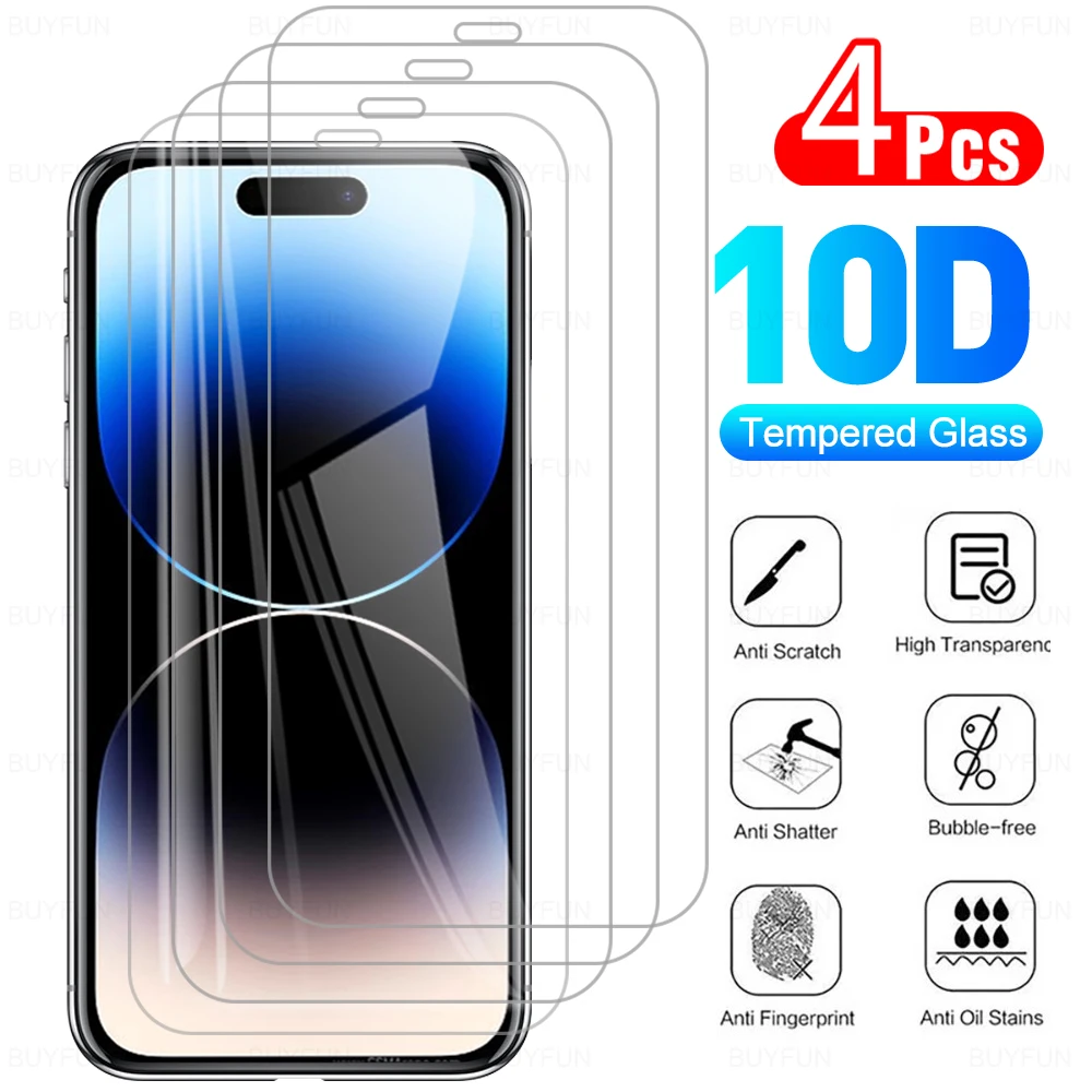 

4PCS Full Cover Tempered Screen Glass For iphone 14 14pro 14plus 14promax HD film Protective Screen Glass Case Shield Guard Film