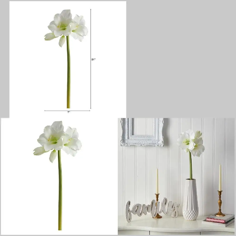 

Popular White Amaryllis Artificial Flower Set of 3, Top Quality Decorative Silk Bouquet to Spruce up Your Home.