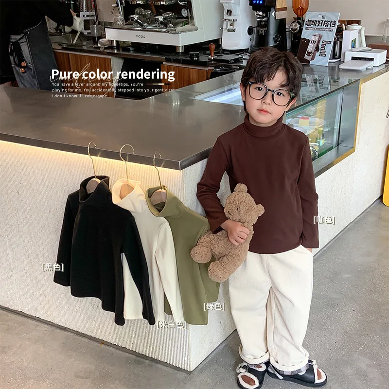 

Children's Clothing 2022 Winter New Children's Thickened Turtleneck Bottoming Shirt Boys' Solid Color Inner Wear Shirt Fashion
