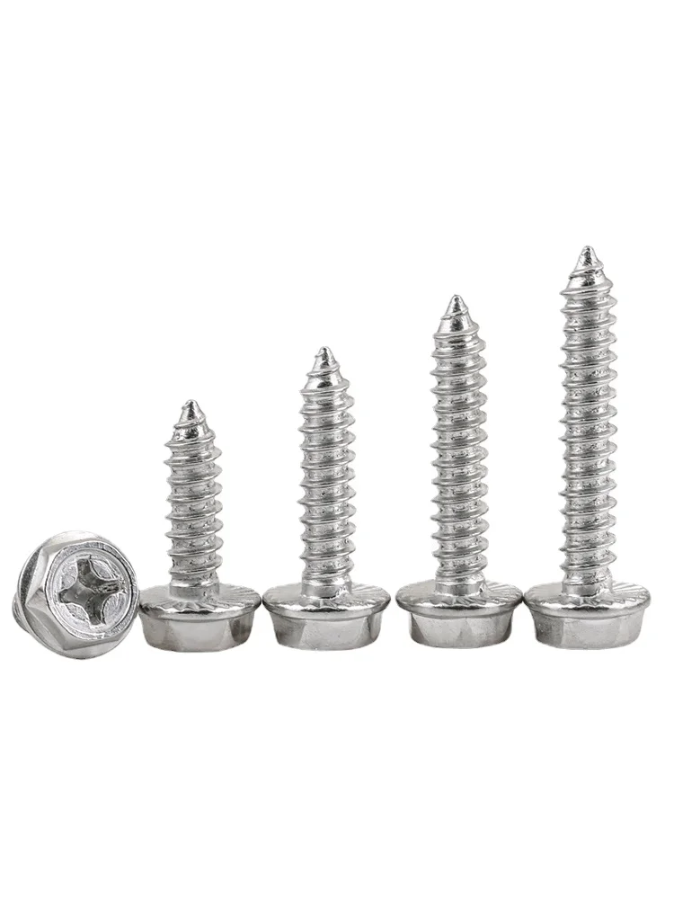 

20pcs M4 M5 304 Stainless Steel Cross Socket Hex Flange Self-Tapping Screw Bolts Socket Self-Tapping Wood Screw L=12-30mm 16mm