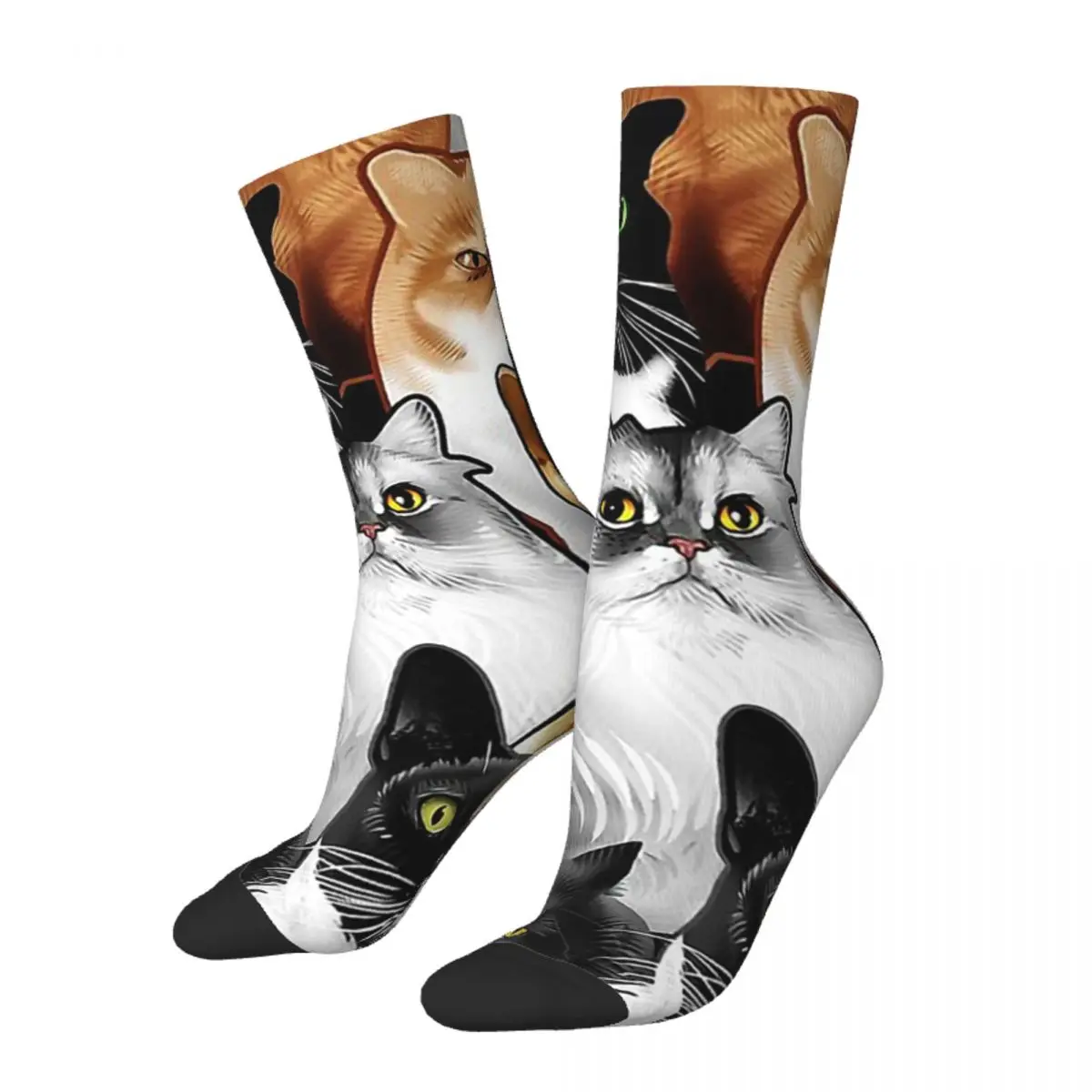 

Funny Happy Men's Socks Cute Retro Harajuku Cat Lover Meow Nekko Hip Hop Seamless Crew Crazy Sock Gift Pattern Printed