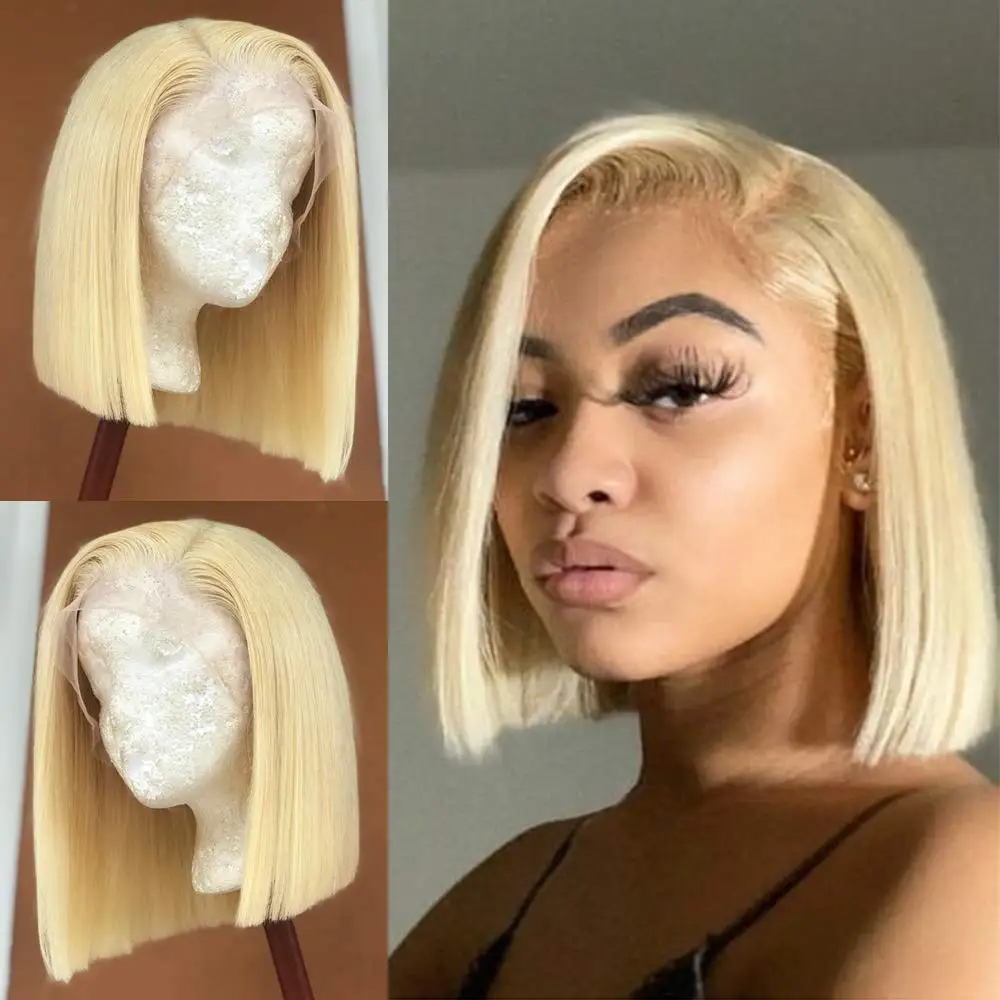 

13x4 Bob Frontal Wigs 1B 613 Ombre Blonde Straight Brazilian Lace Front Human Hair Wig Pre Plucked Short Wigs For Black Women