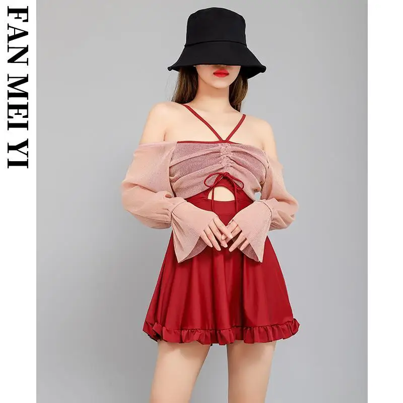 Новый женский слитный купальник без бретелек с кружевом в Корейском стиле на