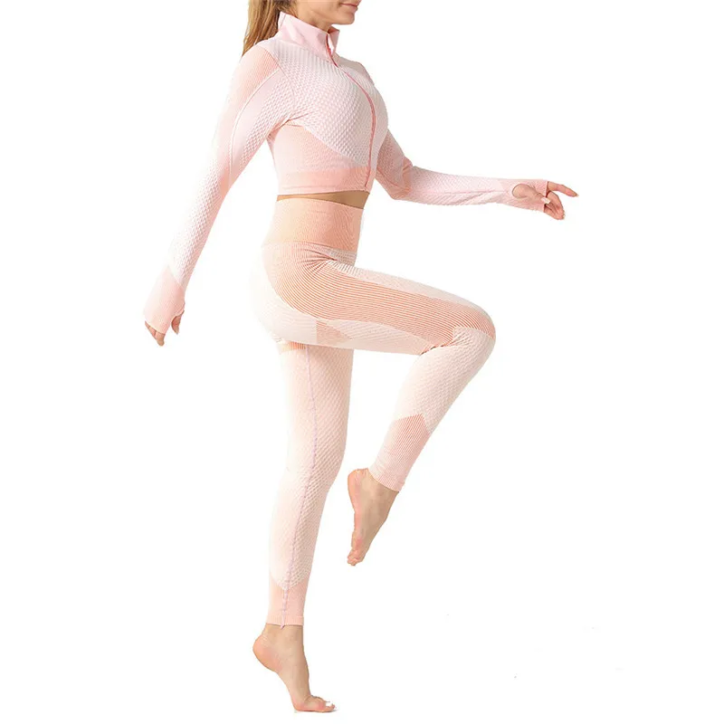 Set Yoga Mulus 2/3 Buah Pakaian Kebugaran Gym Setelan Yoga Wanita Pakaian Olahraga Legging Latihan Wanita Atasan Pakaian Olahrag