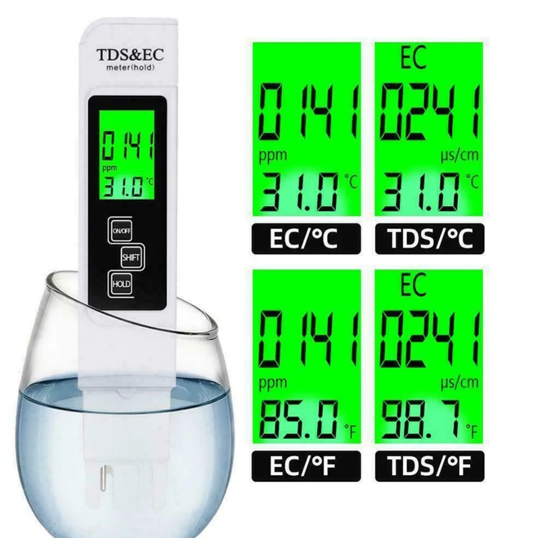 

Цифровой ЖК-измеритель температуры для аквариума, устройство для тестирования TDS и EC, с 4 режимами, с кнопками и элементами ячеек, 3 в 1, 1 шт.