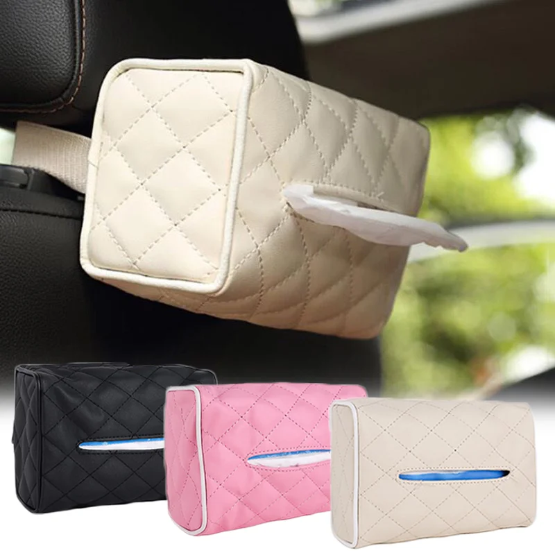 

PU Leather Car Tissue Box Rear Seat Sun Visor Hanging Holder Auto Interior Organizer Tissue Drawer Container Bag Accessories
