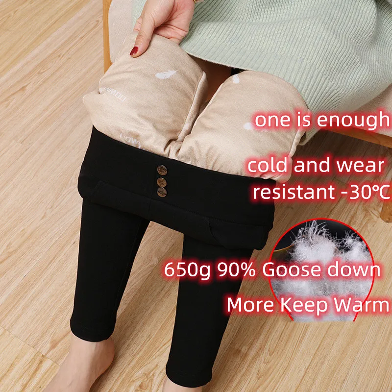 -30℃ Keep Warm 90% Goose Down Pants Women Stretch Snow Wear Black High Waist Pencil Trousers Slim Thicken Windproof Pantalones