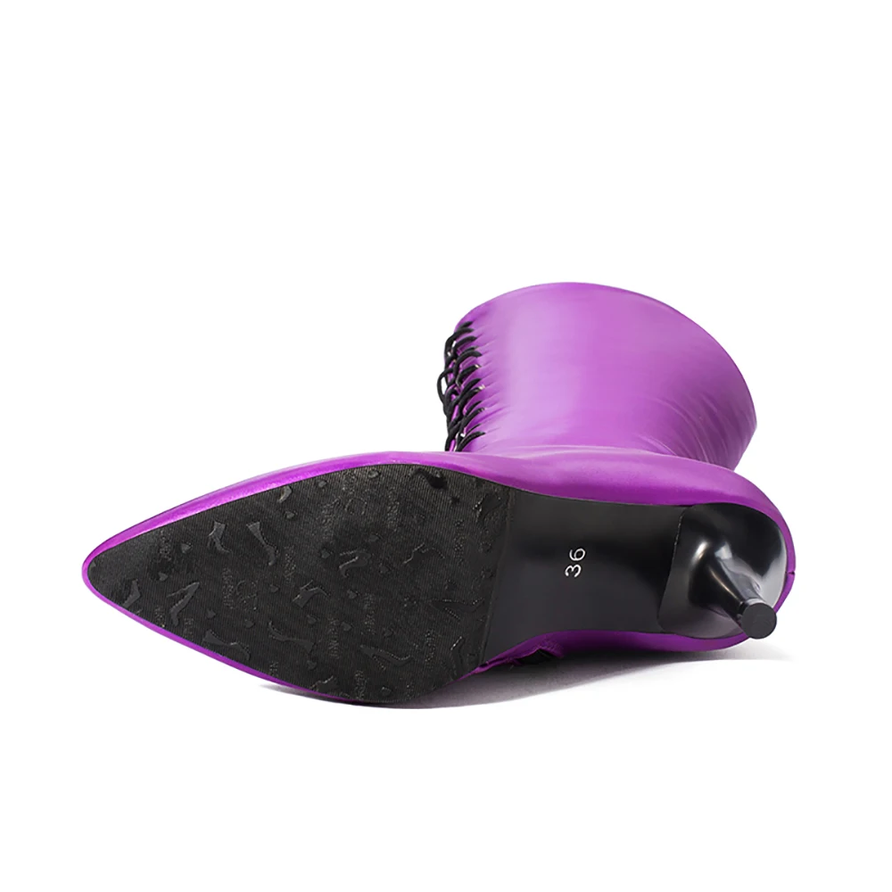 Совершенно новые сексуальные атласные фиолетовые черные женские сапоги до