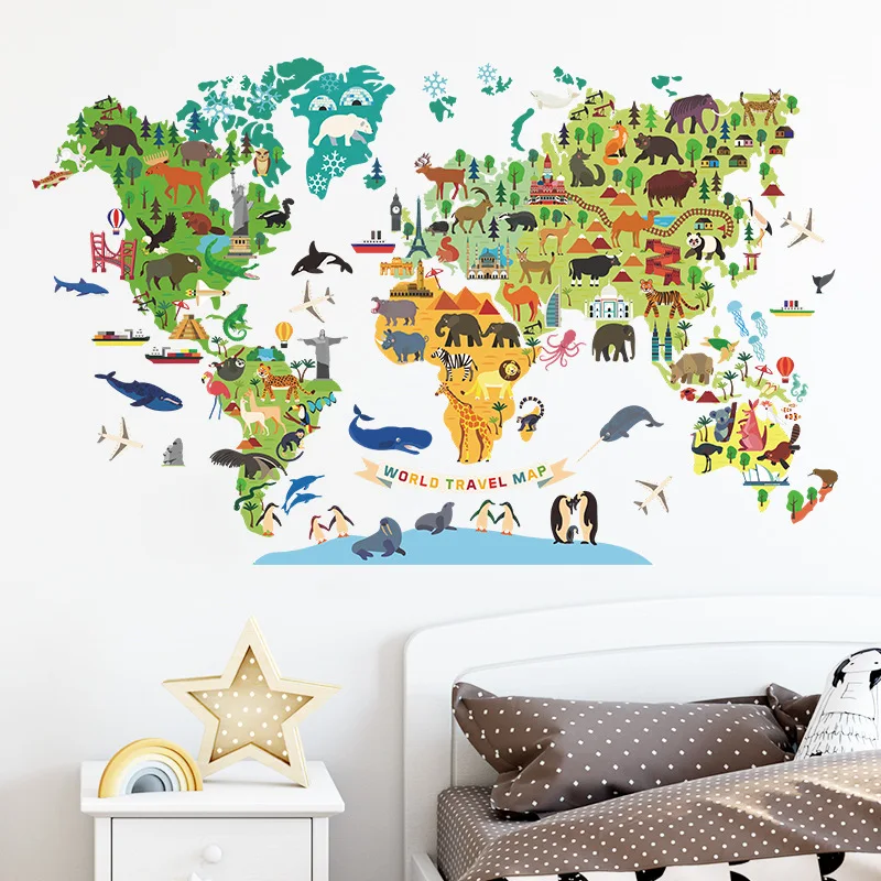 Cartoon Animal Plate Map Bedroom Living Room Kindergarten Wall Decoration Wallpaper Home Accessories  PVC Wallpaper