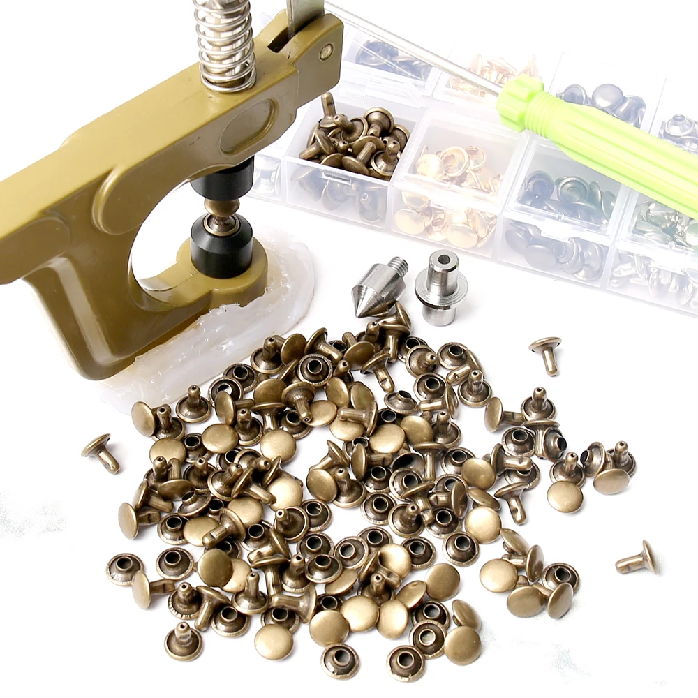 6 / 8 / 10 мм латунные заклепки с двумя головками шпильки круглые гвозди с плоскогубцами кожа ремесленный мешок для обуви ремень одежда панк аксессуары
