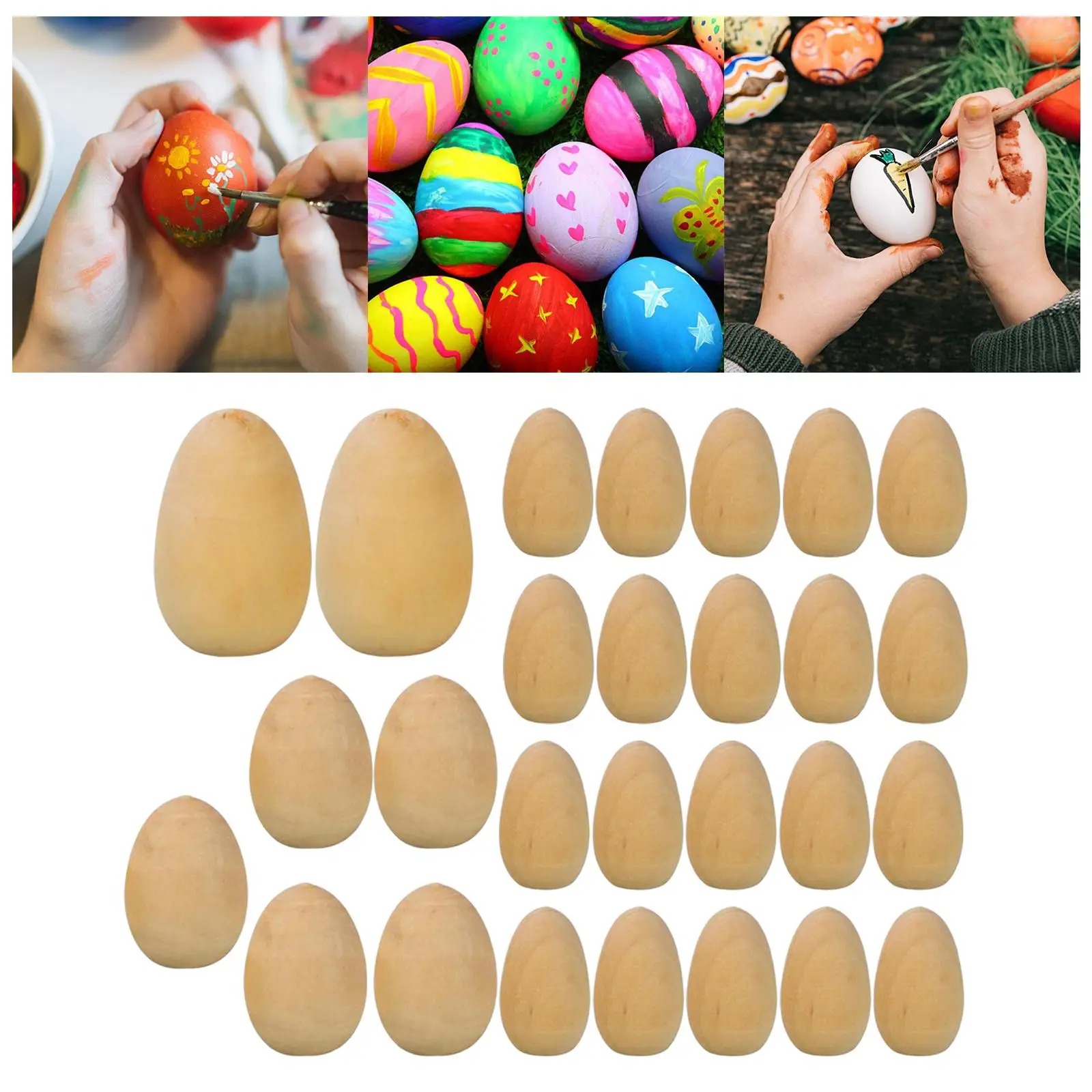 27x Smooth Wooden Blank Eggs Painted Exercise Manual Graffiti Unfinished Wood Eggs with Flat Bottom for Ornament Kids Gifts images - 1