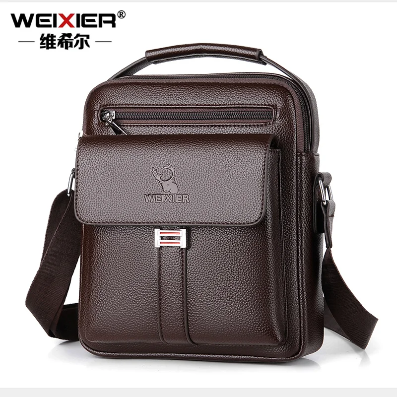 

WEIXIER Men's Shoulder Bag Business Vintage Crossbody Bag PU Leather Large Capacity Male Postman Messenger Bag Shoulder Man Bag