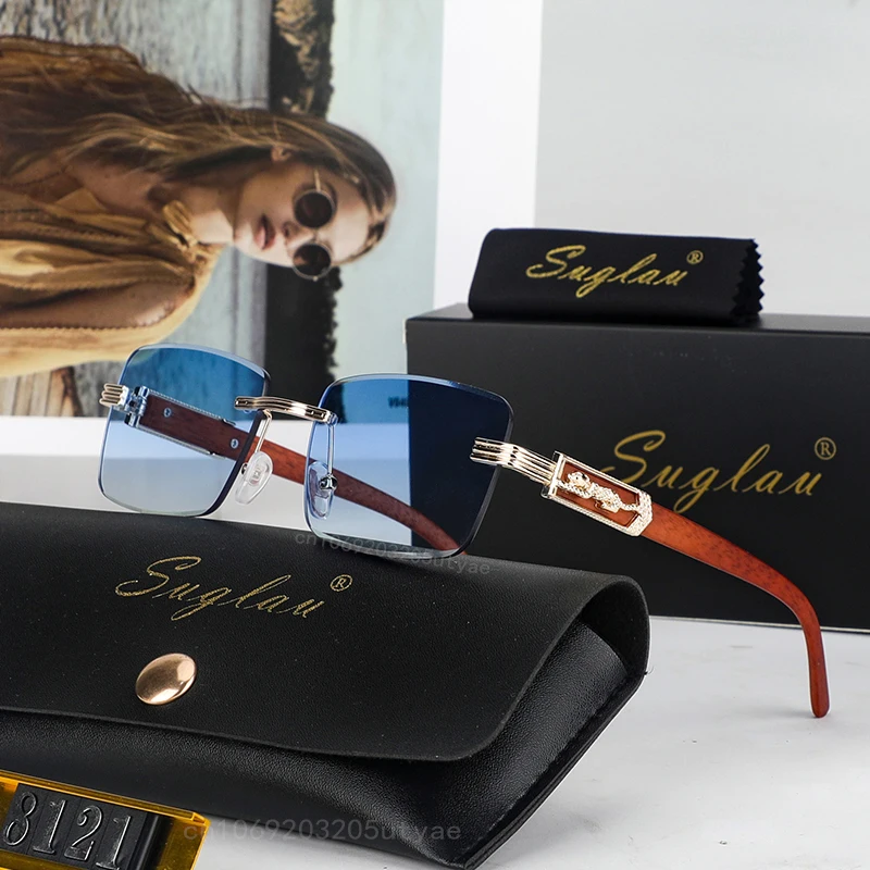 Солнцезащитные очки без оправы для мужчин и женщин винтажные прямоугольные