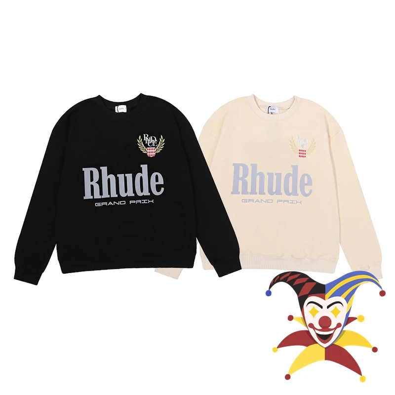 

Rhude Sweatshirts Men Women 1:1 High Quality Heavy Fabric Rice Ear Print Cotton Terry Crewneck