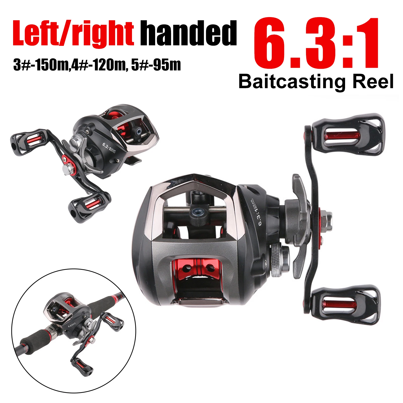 

Baitcasting Reel Lightweight Fishing Reel 10KG Max Drag 6.3:1 Ratio Adjustable Magnetic Brake System Saltwater Freshwater Reel