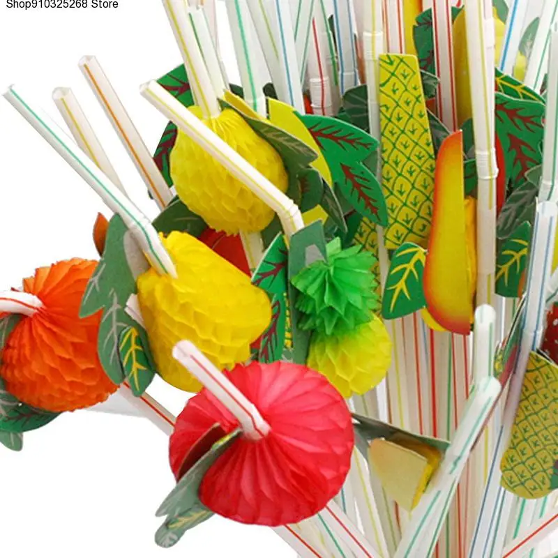 

50pcs/lot 24cm 3D Party Straw Multicolor Fruit Plastic Straw Cocktail Drinking Straw Hawaiian Party Decoration drink decor