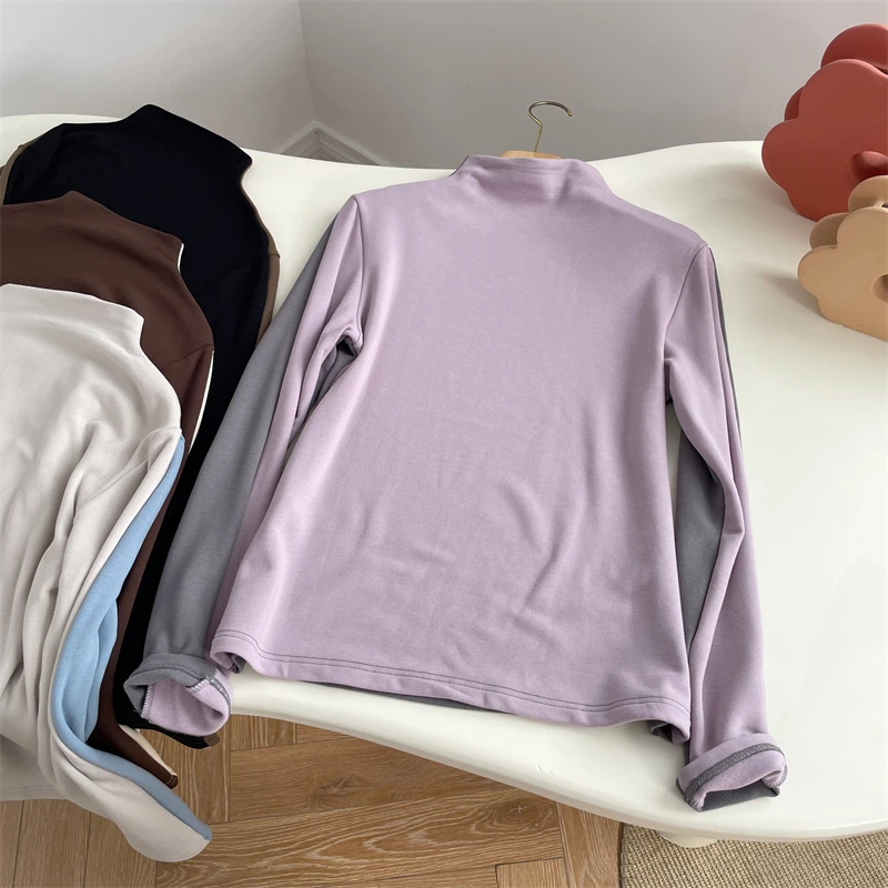 Женская рубашка двойного назначения с полувысоким воротником осень и зима