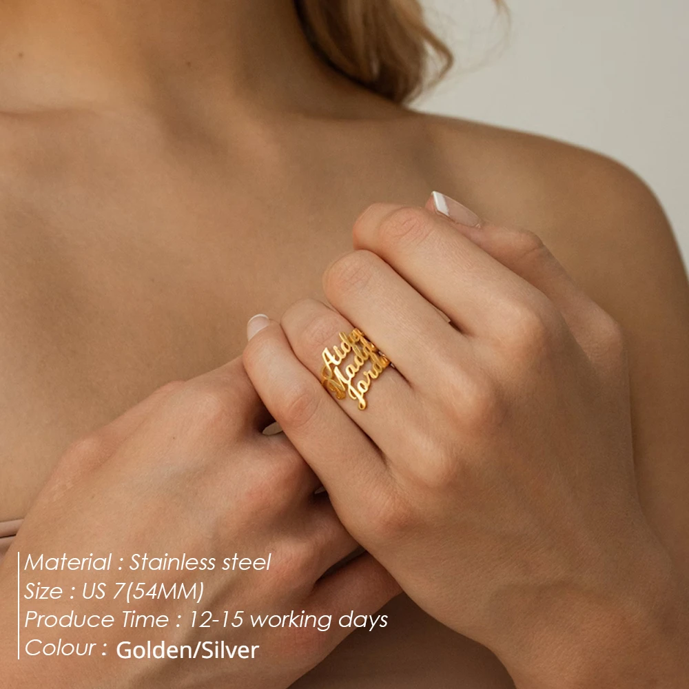 Женское кольцо с именем на заказ для женщин золотого цвета персонализированным