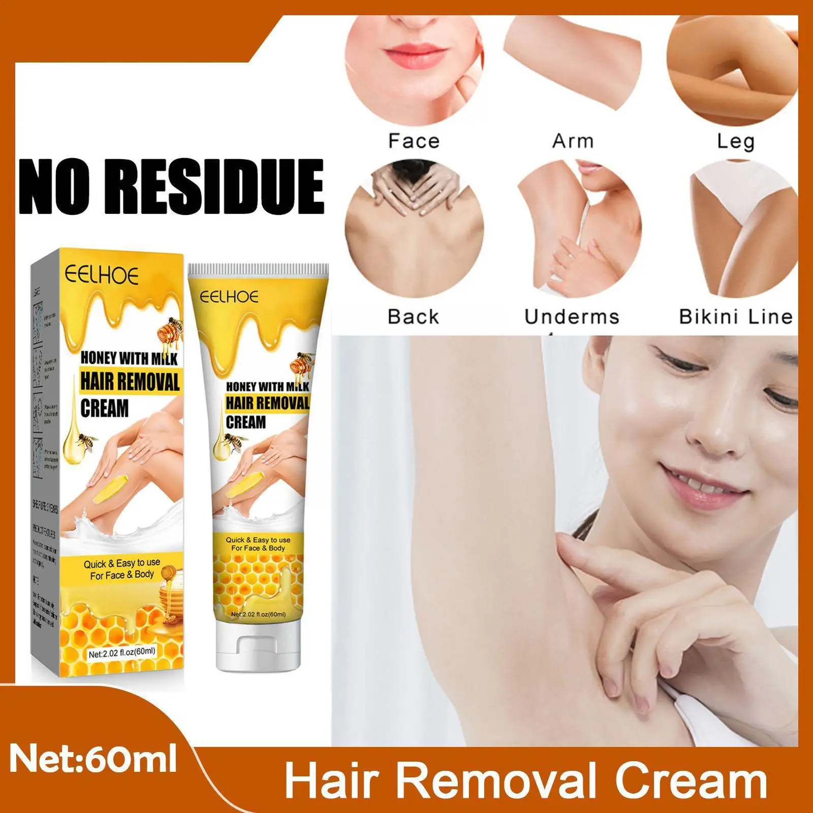 

60Ml Honey Milk Hair Removal Cream Painless Effective Cream Remova Legs Arms Depilation Body Depilatory Armpit Remover Hair S8O9