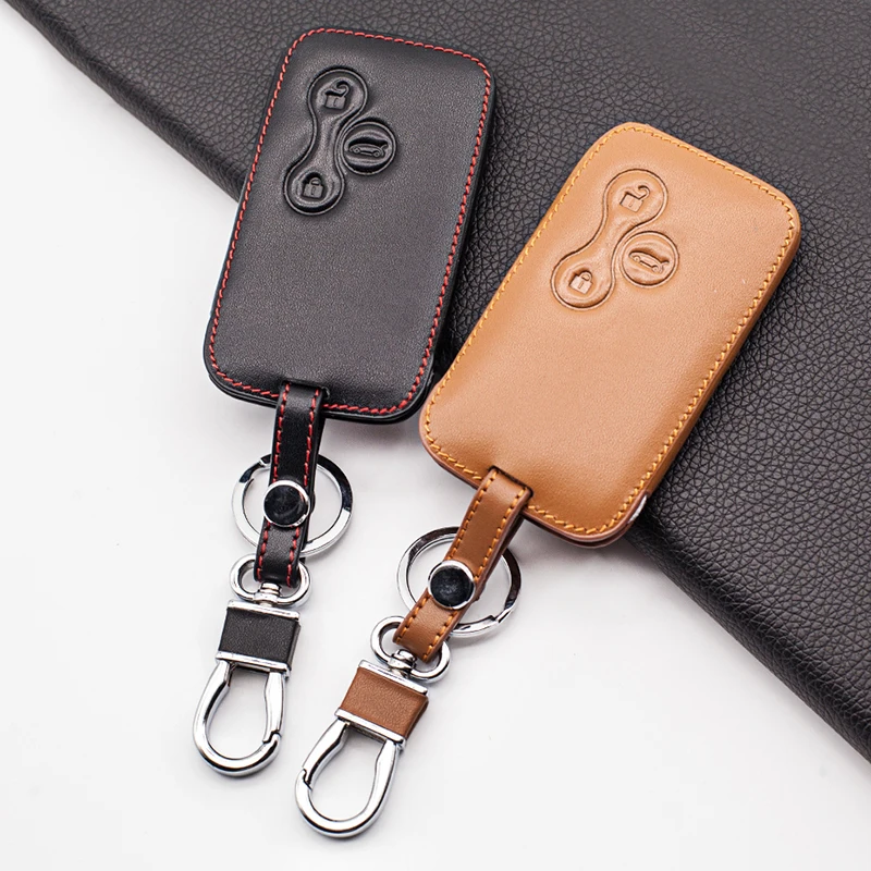 

Leather Car Key Cover Case For Renault Clio Logan Megane 2 3 Koleos Scenic 3 Button Smart Card Skin Protector