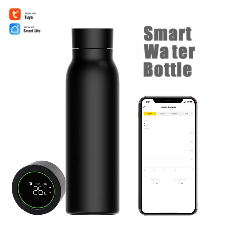 

600ml TUYA Smart Water Bottle 24-hour Insulation Cup Drinking Water Monitoring Timing Reminder LCD Thermos Cups Tuya APP