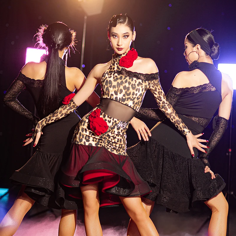 

Женское платье для латиноамериканских танцев, Леопардовый Костюм для выступлений, платье для тренировок, Румба, самбы, платье для соревнований, BL9806