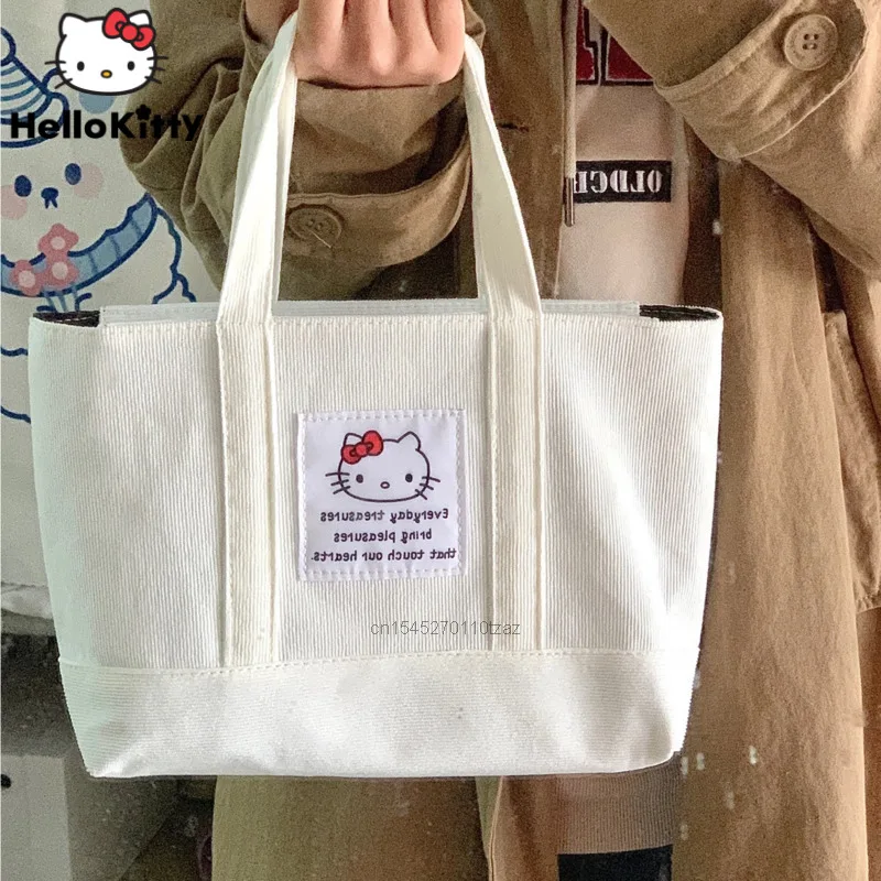 

Kawaii Sanrio Hello Kitty Canvas Tote Bag Cute KT Cat Large Capacity Canvas Hand Bag Pretty Girl Accessories Shoulder Bag Gift