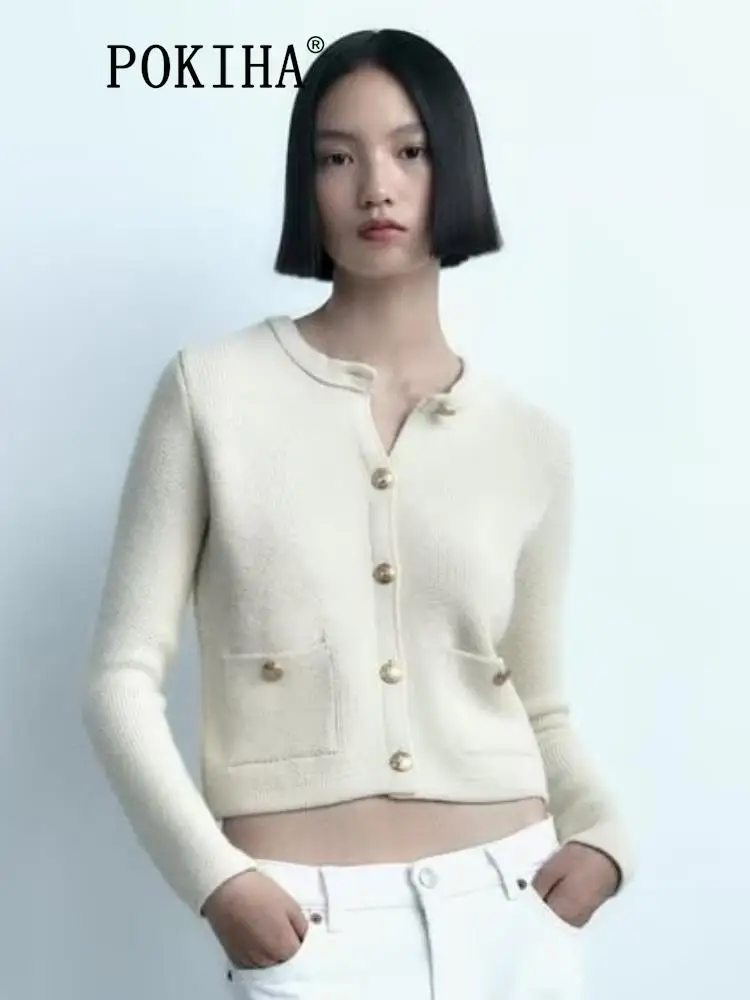

Pokiha Fashion Women New Elegant With Buttons Knitted Sweater Cardigan Vintage O Neck Long Sleeve Female Outerwear Chic Tops
