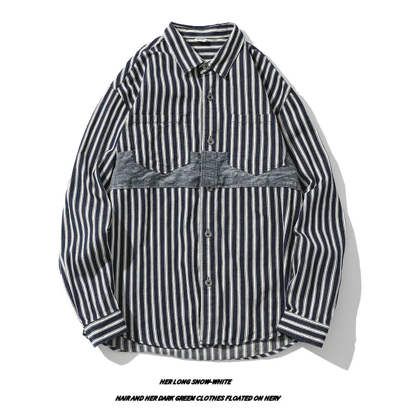 

Рубашка мужская в полоску, повседневный комбинезон оверсайз в стиле ретро, Топ с длинным рукавом и лацканами, одежда на весну и осень