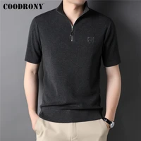 coodrony brand wool solid color zipper short sleeve sweaters men clothing autumn winer new arrival classic pullover homme z1039