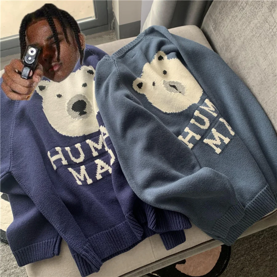 

Мужской свитер 2023fw, женский свитер с белым медведем, женский свитер с круглым вырезом