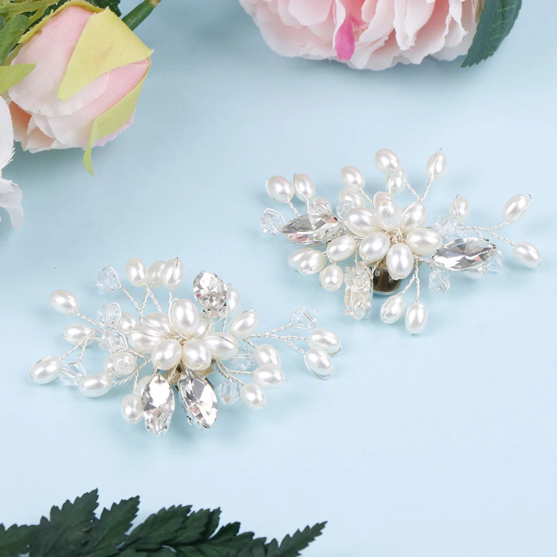 

1 Pair Fashion Shoes Crystal Charm Flower Decorative Wedding Rhinestone Pearl Shoe Clips Shoe Clips
