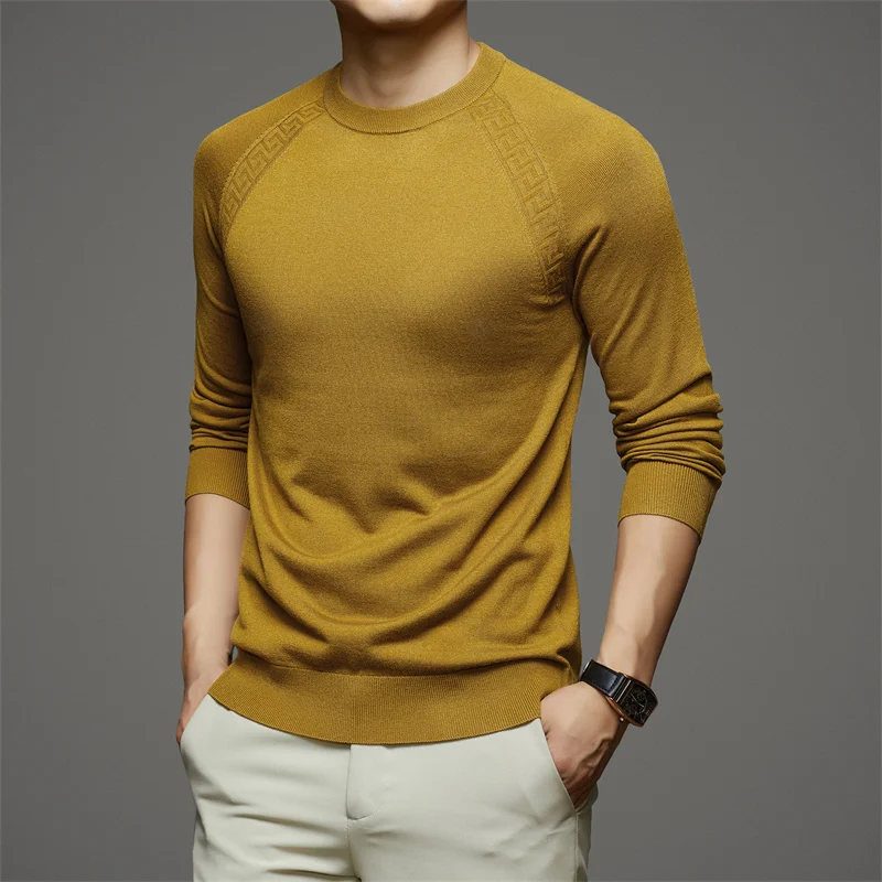 Мужская Трикотажная футболка из 21% овечьей шерсти с длинным рукавом и круглым